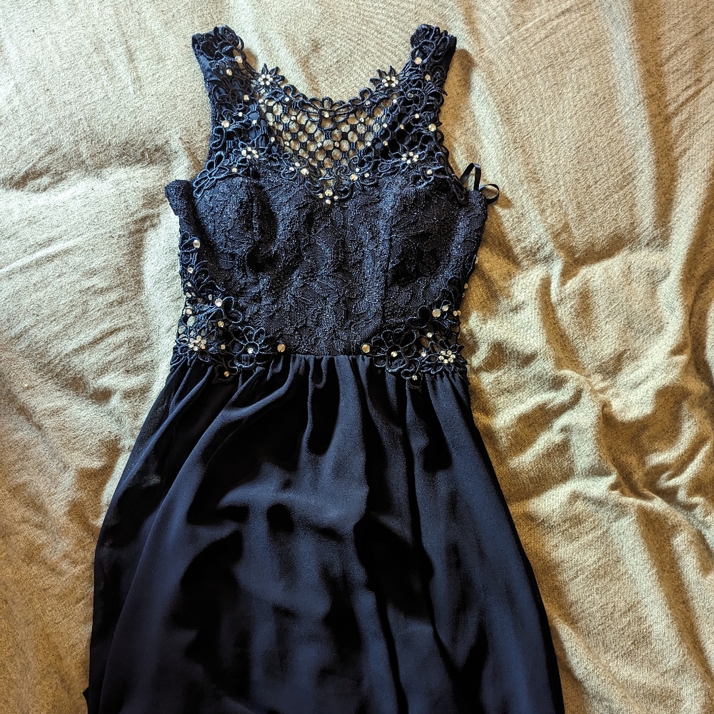 Blue lacey high-low dress